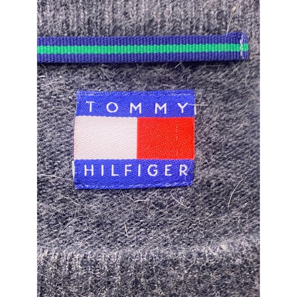 Tommy Hilfiger Sweater Mens Medium Gray Silk Angora Blend Preppy Academia - Picture 5 of 9